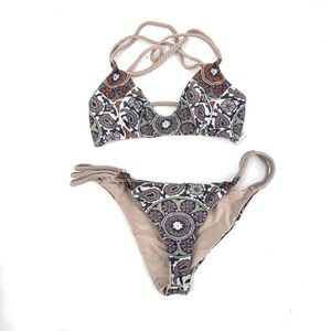 Sea Gypsies Swim Mandala Paisley Braided Strap Bikini Set Multicolor Boho Small